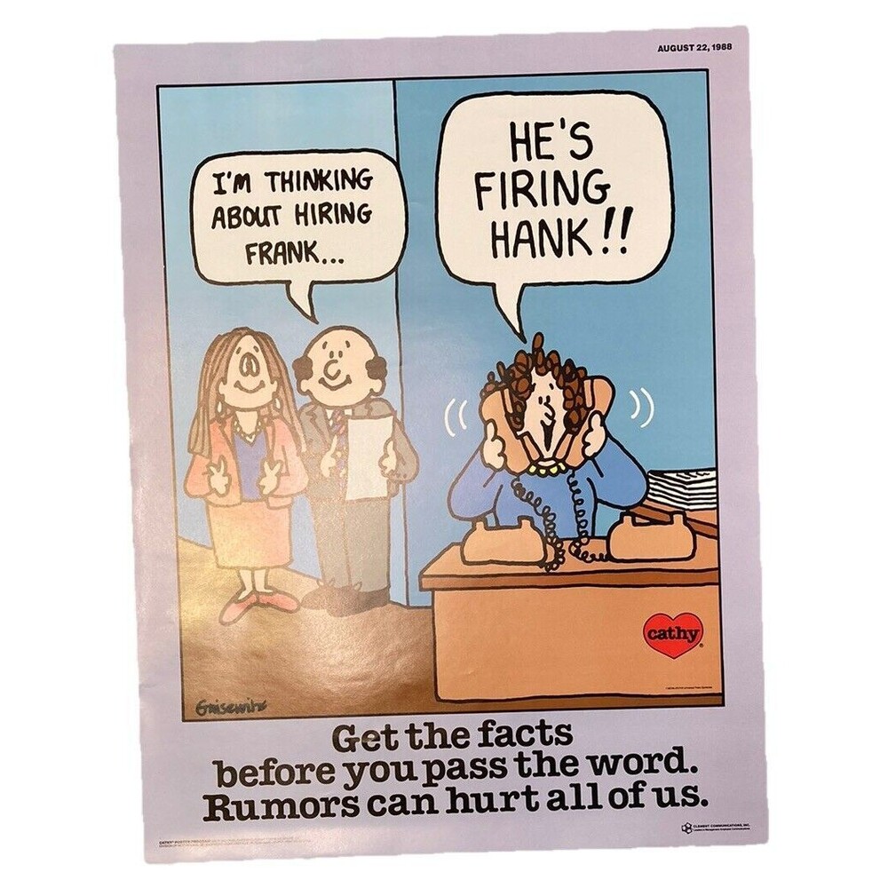 VTG CATHY Comic Strip "Get the Facts" Office Motivational Poster- Guisewite